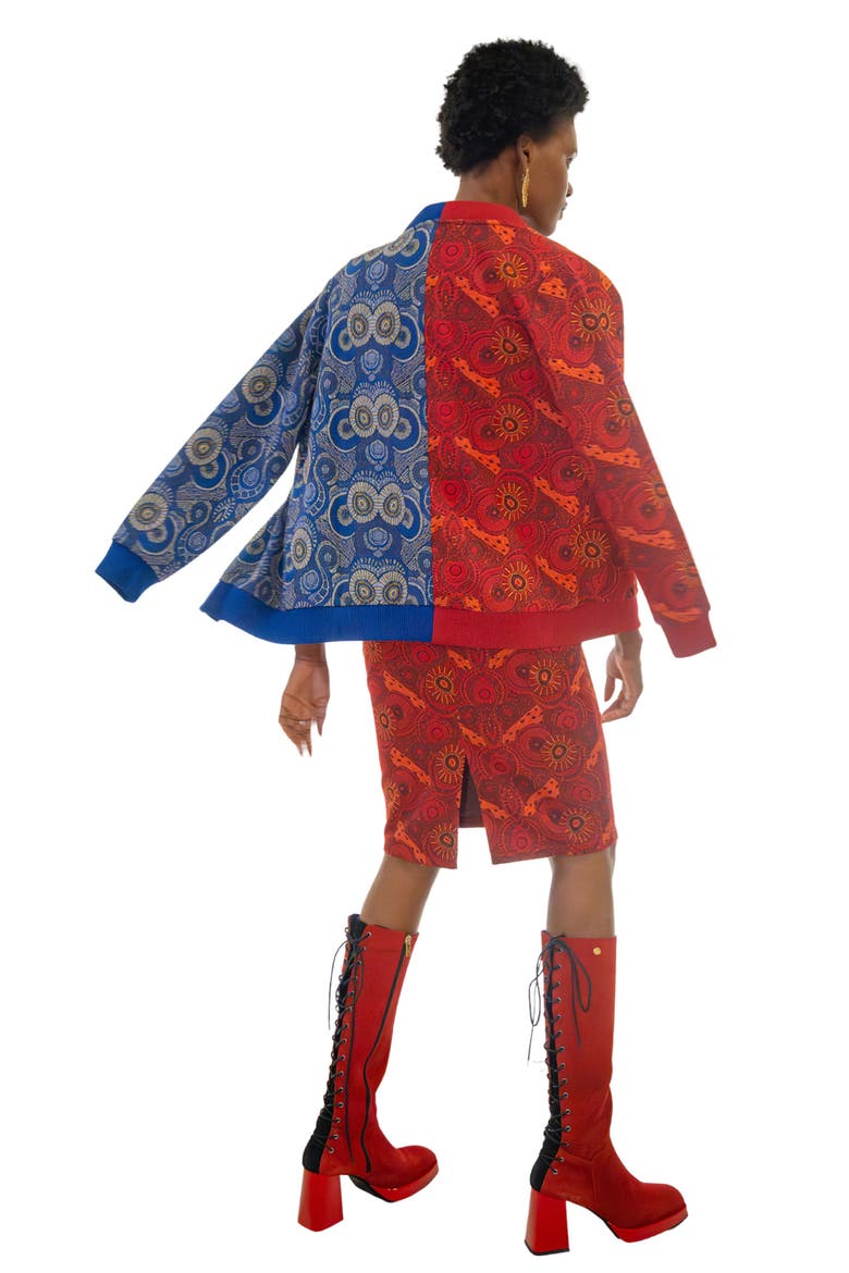Windhoek Jacquard Two Tone Cardigan, Alternate, color, RED/ BLUE