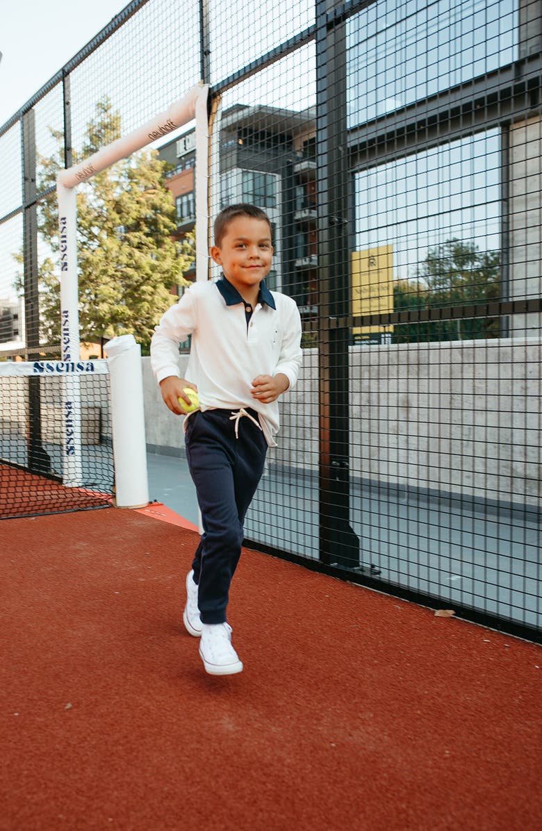 Little Paper Kids Rhodes Golf Stripe Long Sleeve Polo, Alternate, color, Off White