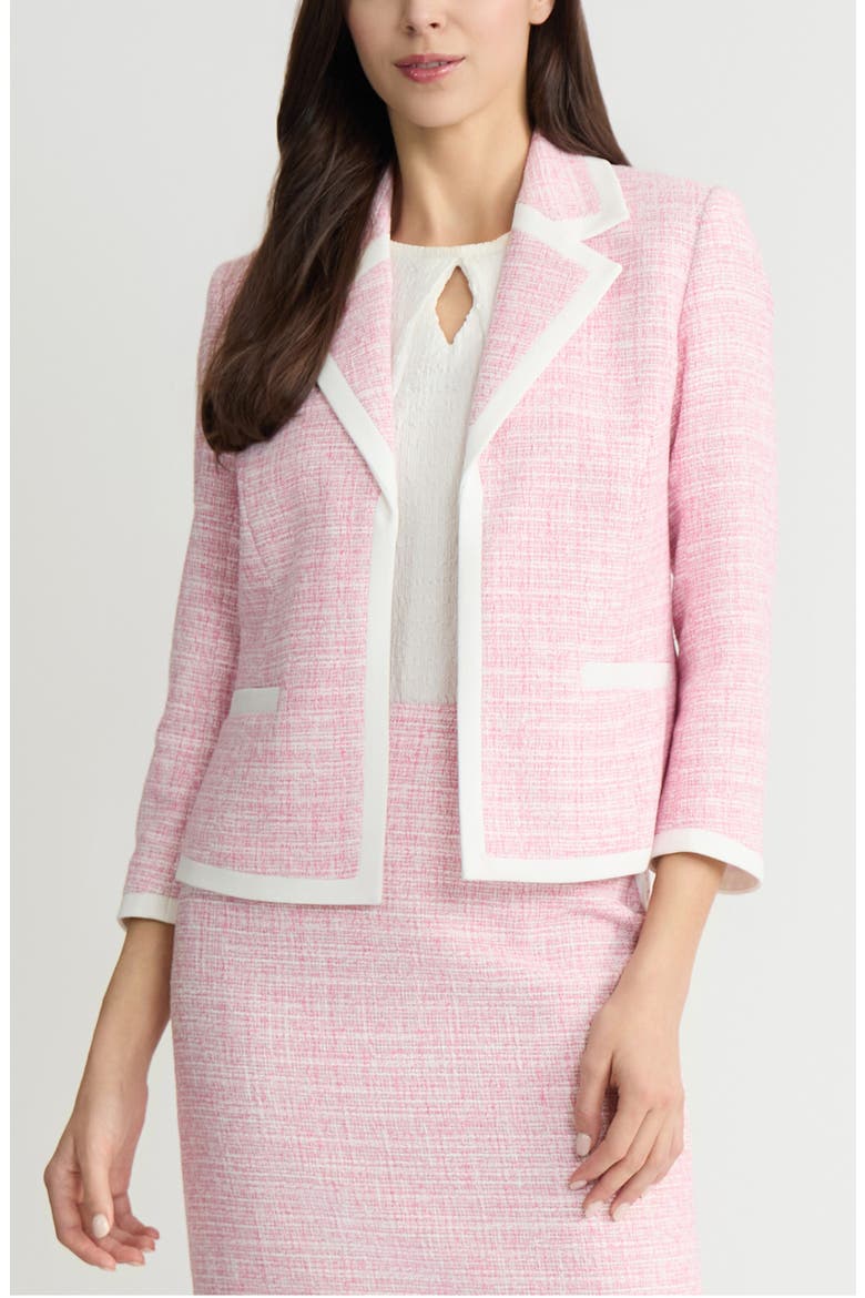 Contrast Trim Open Front Cardigan, Main, color, PINK PERFECTION MULTI