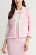 KASPER Contrast Trim Open Front Cardigan
