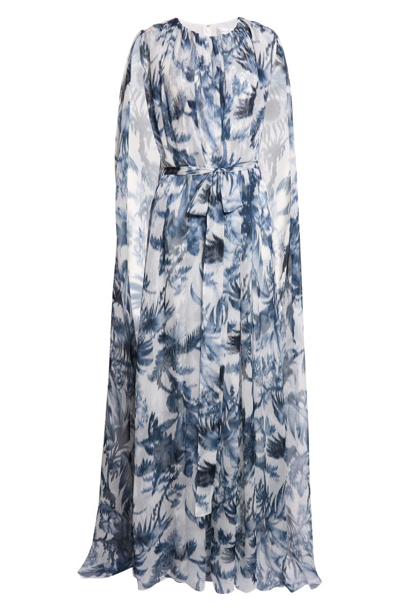 Oscar de la Renta Chiné Palm Leaves Print Silk Caftan, Main, color, Navy/ White