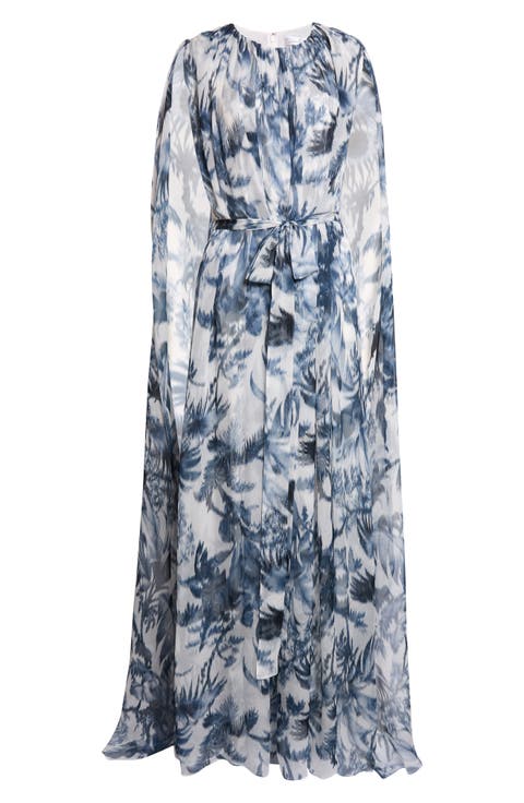 Chiné Palm Leaves Print Silk Caftan