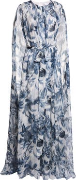 Oscar de la Renta Chiné Palm Leaves Print Silk Caftan