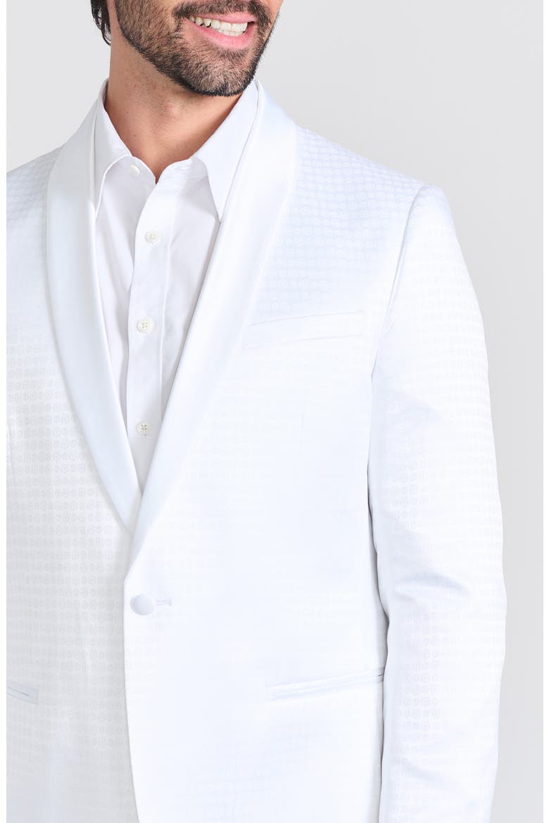 Varick White Jacquard One Button Shawl Collar Dinner Jacket, Alternate, color, WHITE