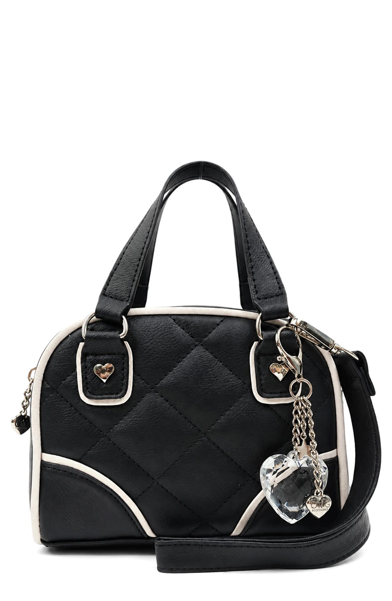 Kids' Quilted Faux Leather Satchel, Main, color, BLACK