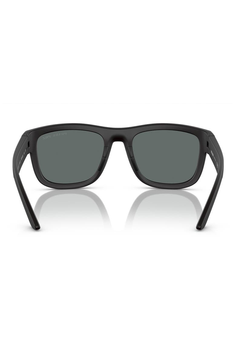 PS01ZSF 56mm Polarized Rectangle Sunglasses, Alternate, color, BLACK RUBBER / DARK GREY POLAR