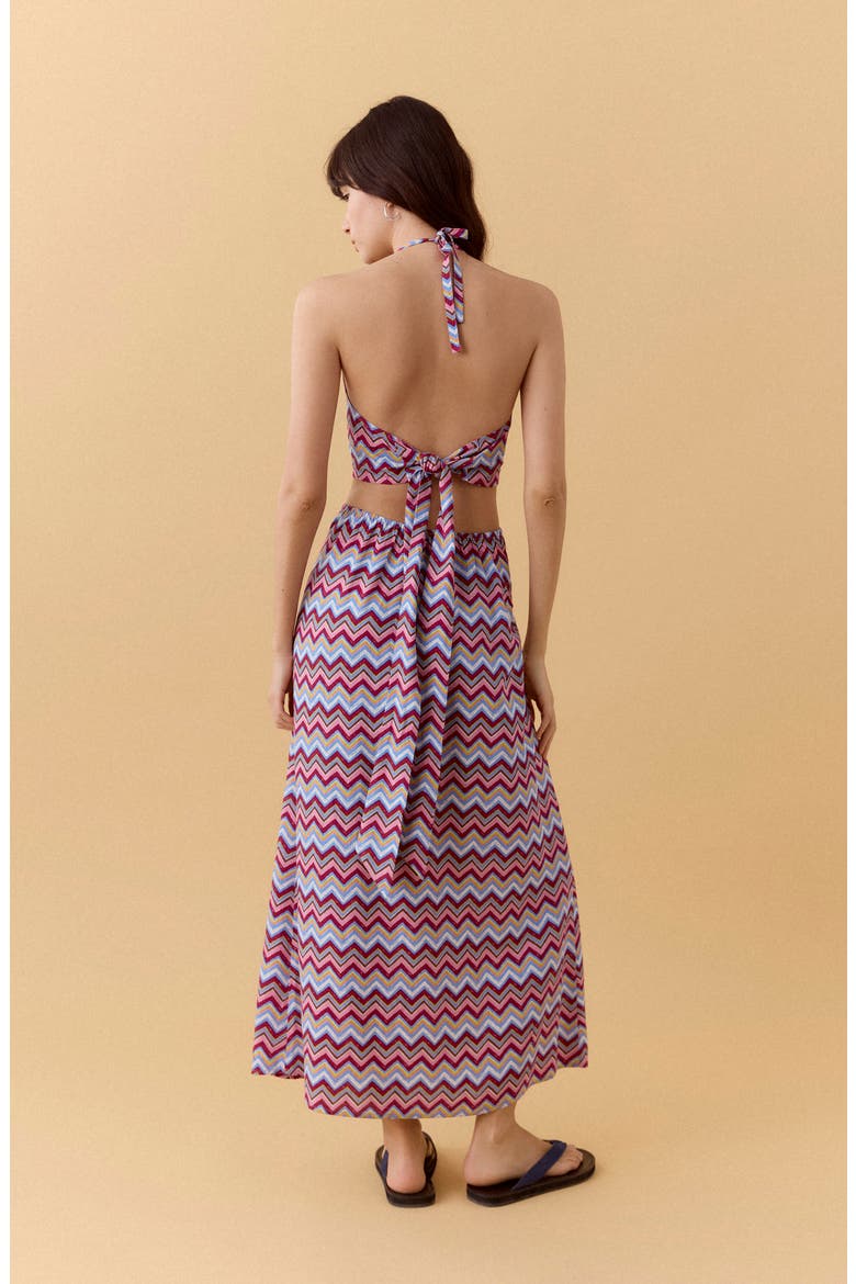 Print Cutout Halter Midi Dress, Alternate, color, SKY BLUE