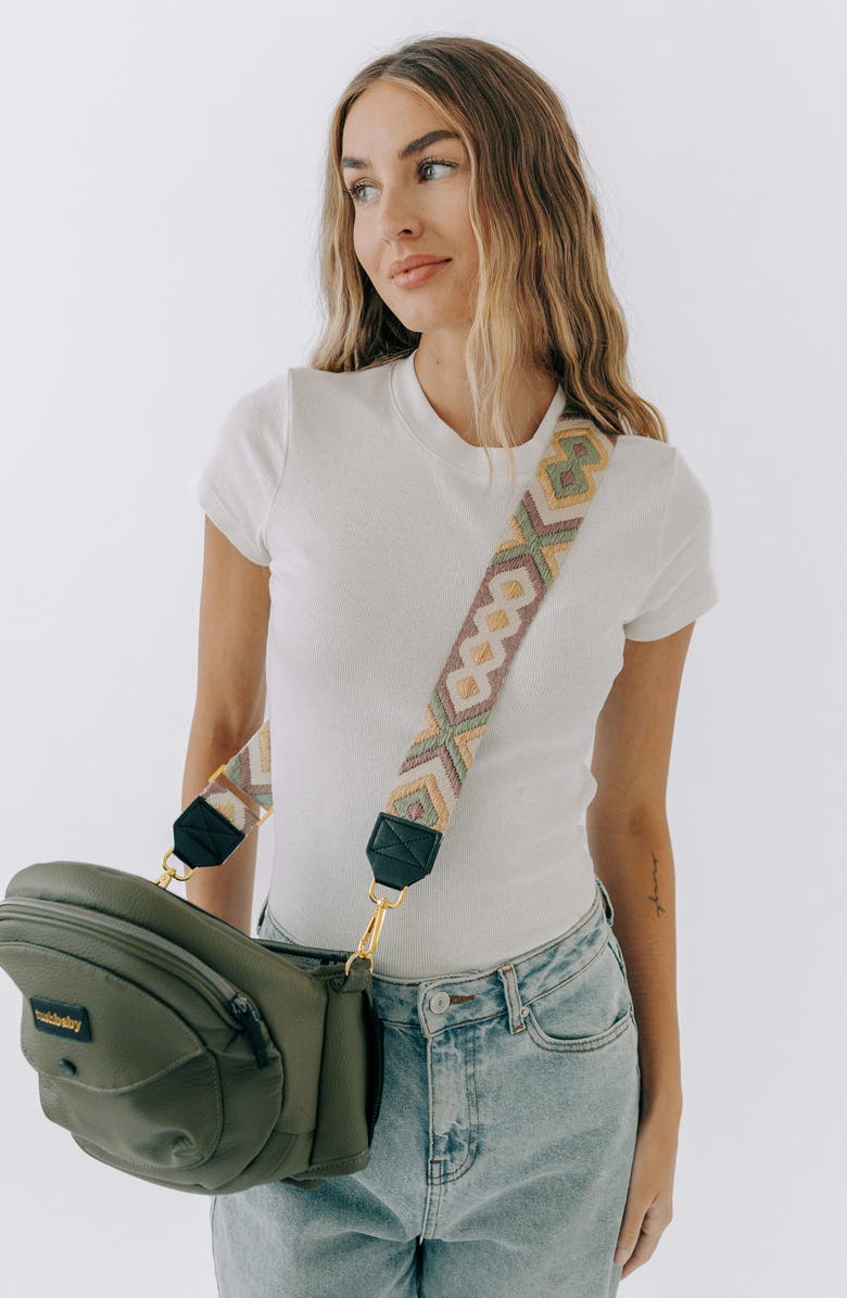 Tushbaby Hands-Free Carrier Set with Included Crossbody Strap, Alternate, color, Olive/ Cream/ Embroidered Pink