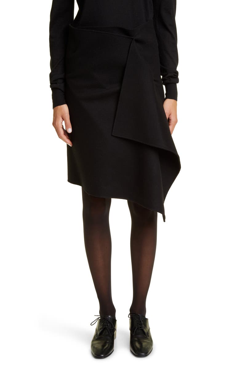 The Row Bartellina Ruffle Detail Cashmere Skirt, Main, color, Black