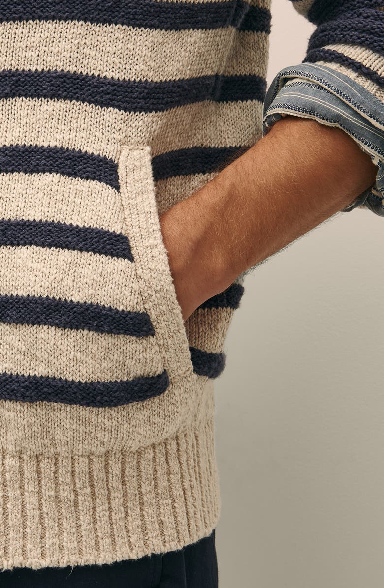 Brooks Brothers Stripe Cotton & Linen Cardigan, Alternate, color, Oat/ Navy