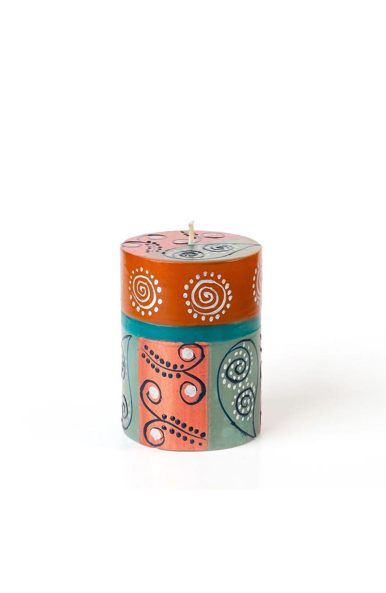 Thumbprint Artifacts Sari Painted Pillar Candle, Main, color, Sari - 3X4"
