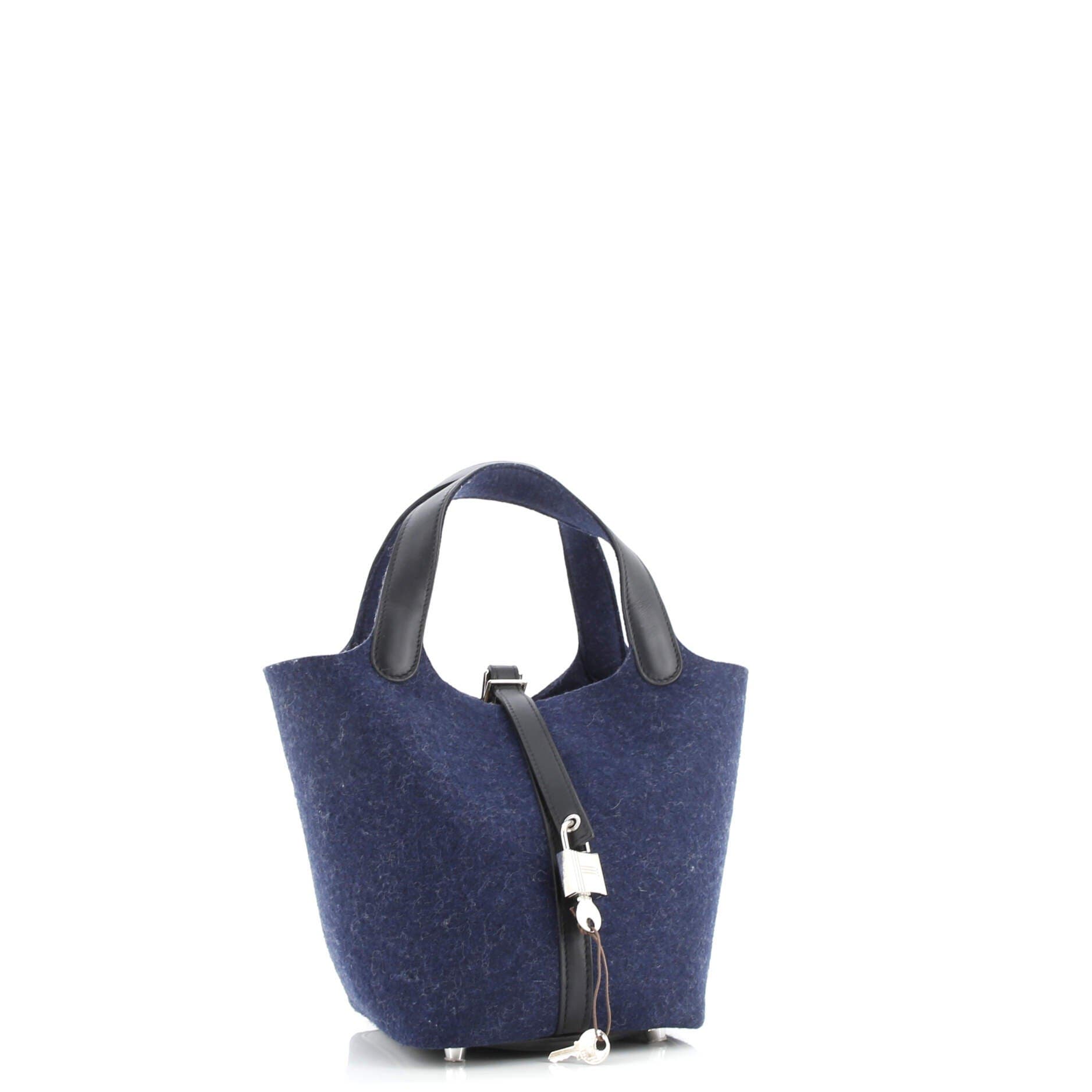 Pre-Owned Hermes Picotin Lock Bag Felt with Leather PM, Alternate, color, Bleu Nuit