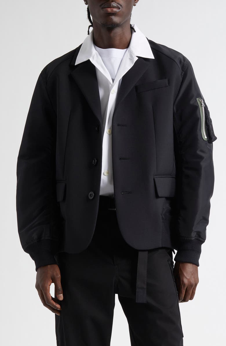 Sacai Suiting Bonding Mixed Media Jacket, Main, color, 