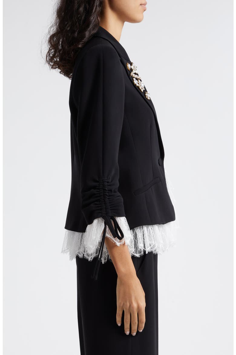 Le Petit Roxie Crystal & Imitation Pearl Detail Jacket, Alternate, color, BLACK/IVORY