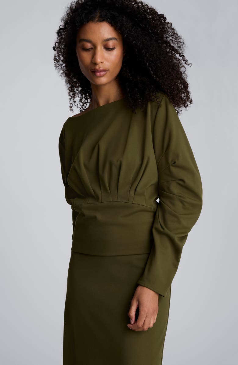 Kenneth Cole Sculpted Boat Neck Long Sleeve Top, Alternate, color, Olive Green