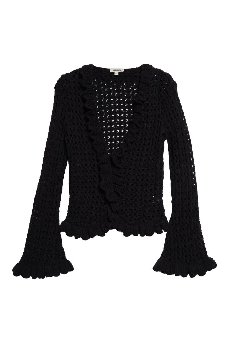 Solaris Open Stitch Cotton Blend Cardigan, Alternate, color, BLACK