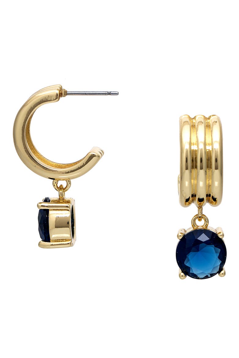 Cubic Zirconia Drop Hoop Earrings, Main, color, SAPPHIRE