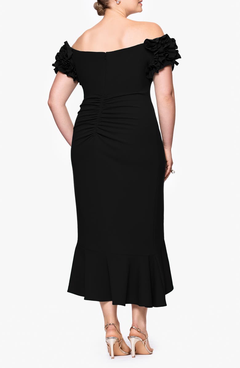 Xscape Evenings Pleated Ruffle Off the Shoulder Midi Dress, Alternate, color,