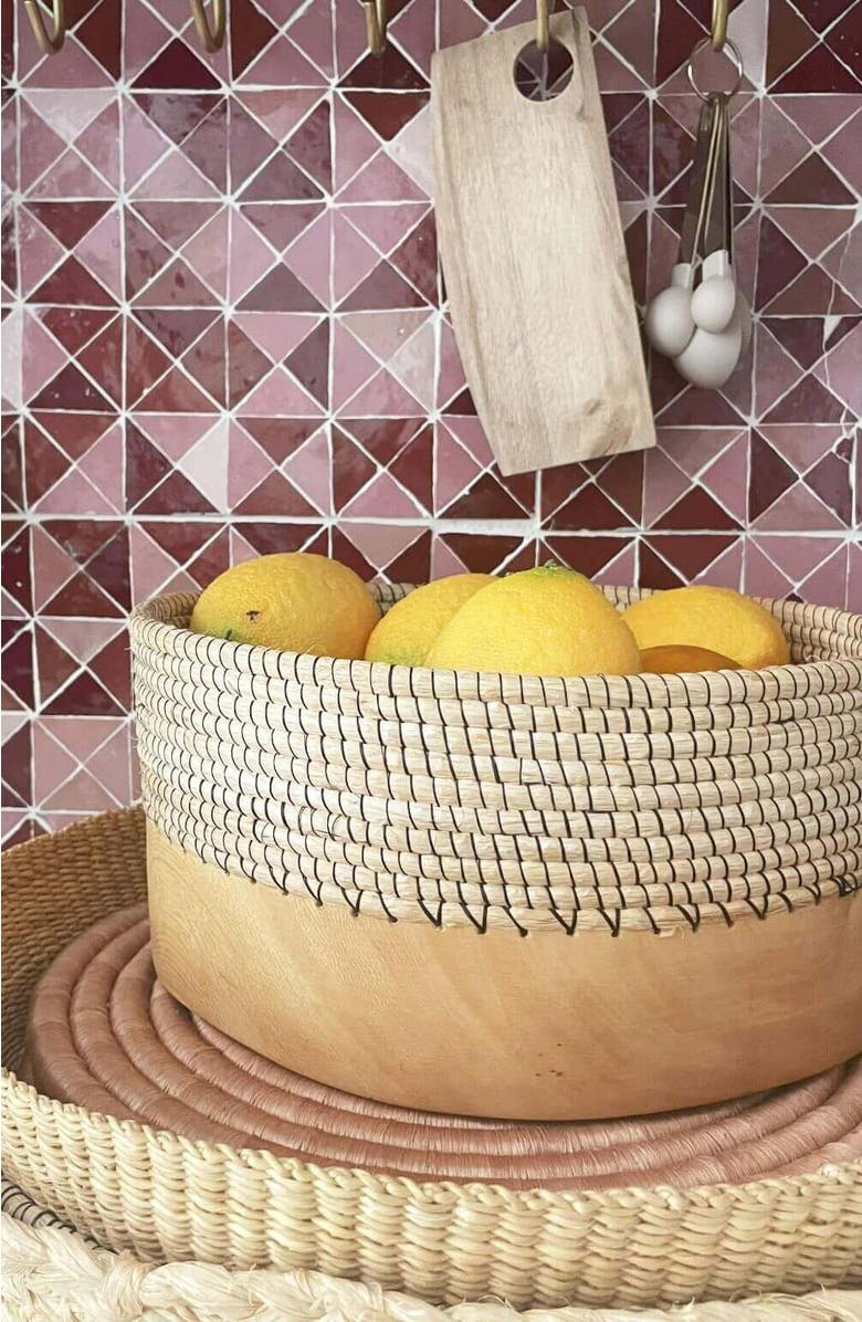 indego africa Copabu Wooden + Woven Tray, Alternate, color, 