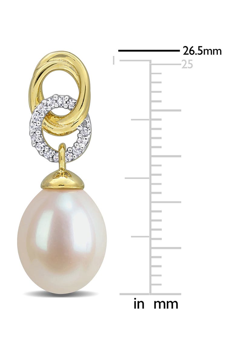Lab Created White Sapphire and Cultured Pearl Drop Earrings, Alternate, color, WHITE GOLD