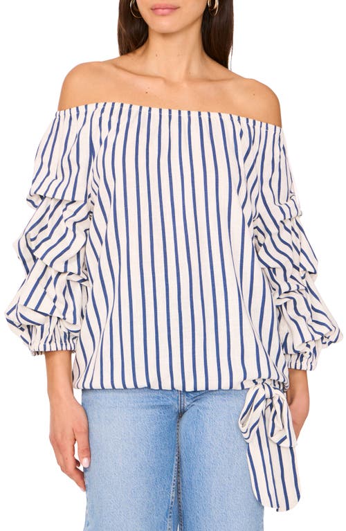 Vince Camuto Stripe Off The Shoulder Linen Blend Bubble Sleeve Top In Multi
