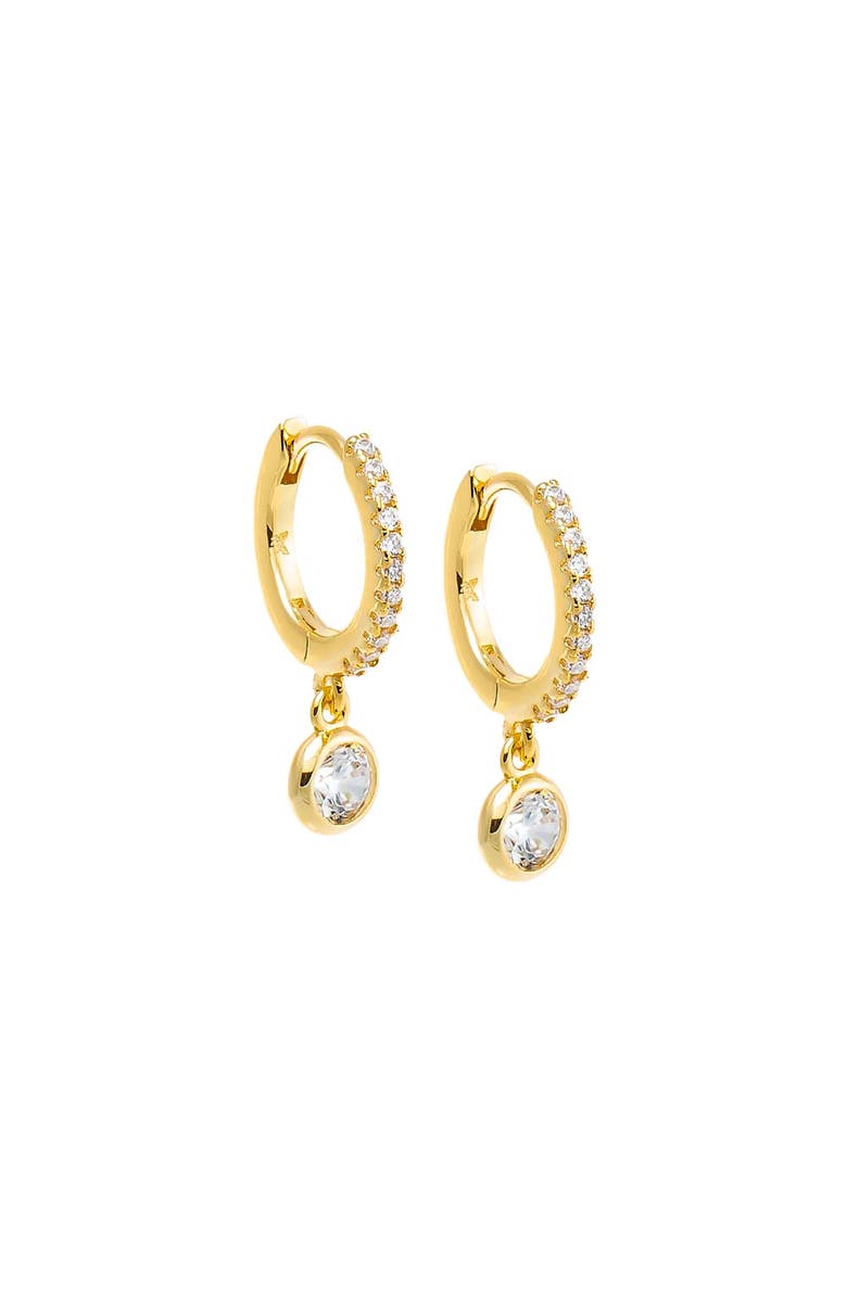 BY ADINA EDEN CZ Bezel Dangling Huggie Earring, Main, color, Gold