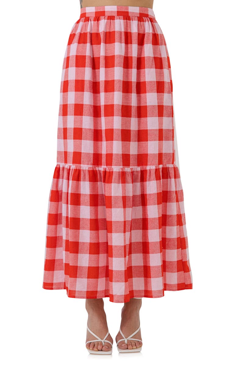 English Factory Gingham Cotton Midi Skirt, Alternate, color, 