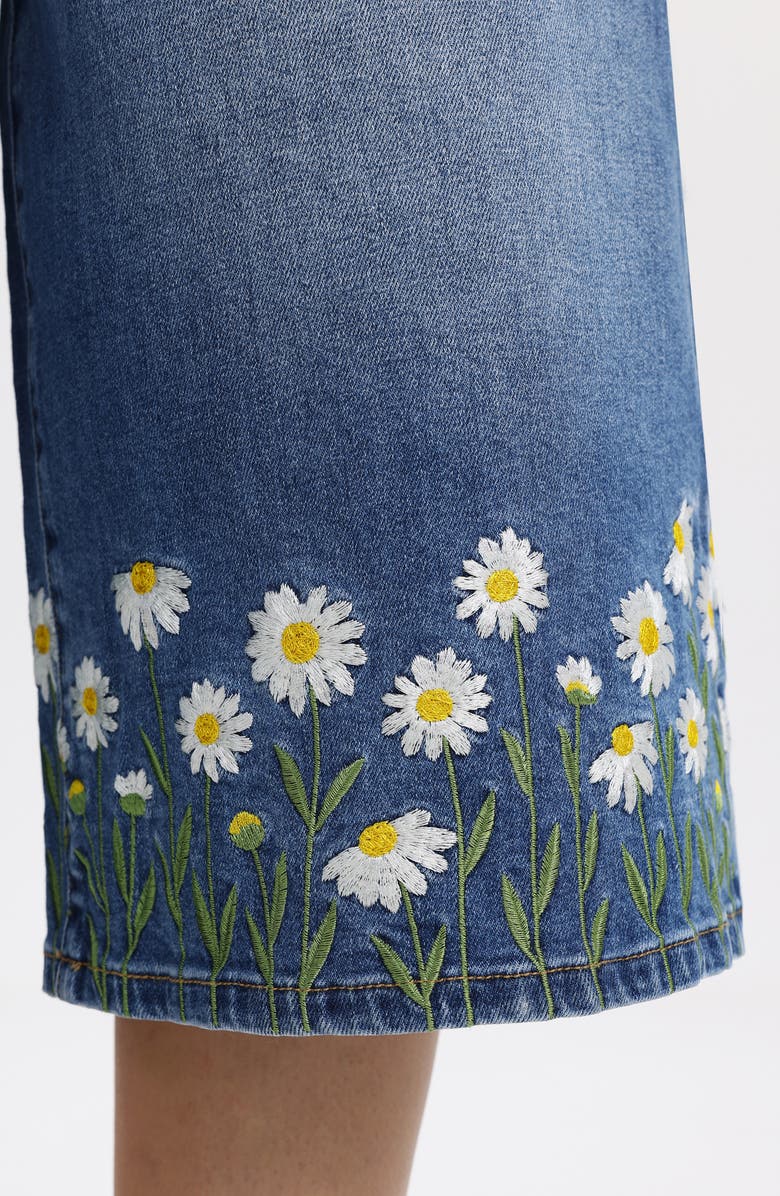 Bayeas Floral Embroidered High Waist Bermuda Denim Shorts, Alternate, color, Puremeadow