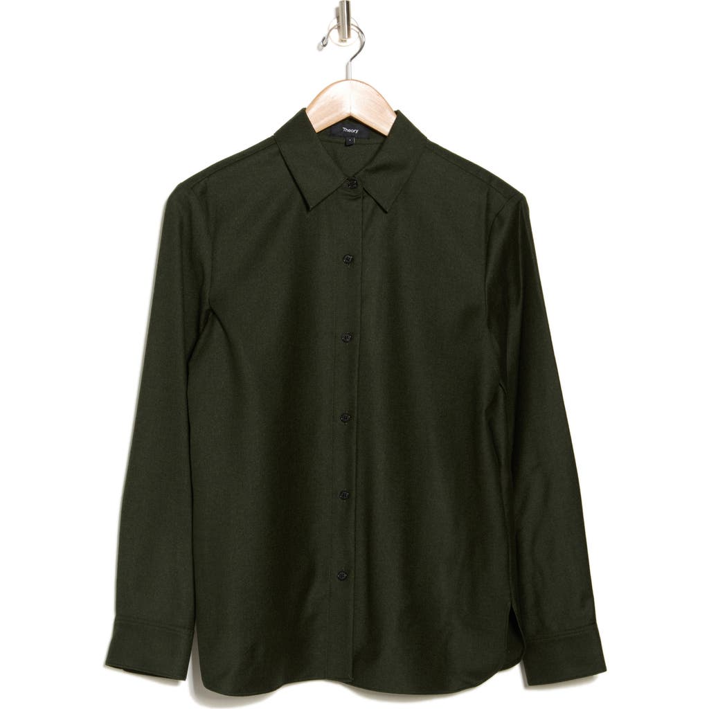 Theory Wool Button-up Shirt In Hunter Green