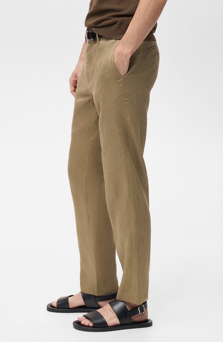 MANGO Slim Fit Linen Pants, Alternate, color, Khaki