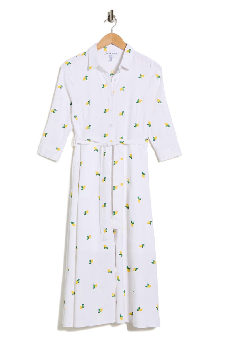 Tie Waist Shirtdress, Alternate, color, WHITE/ YELLOW