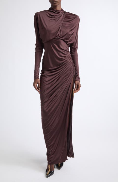Open Back Ruched Viscose Jersey Gown