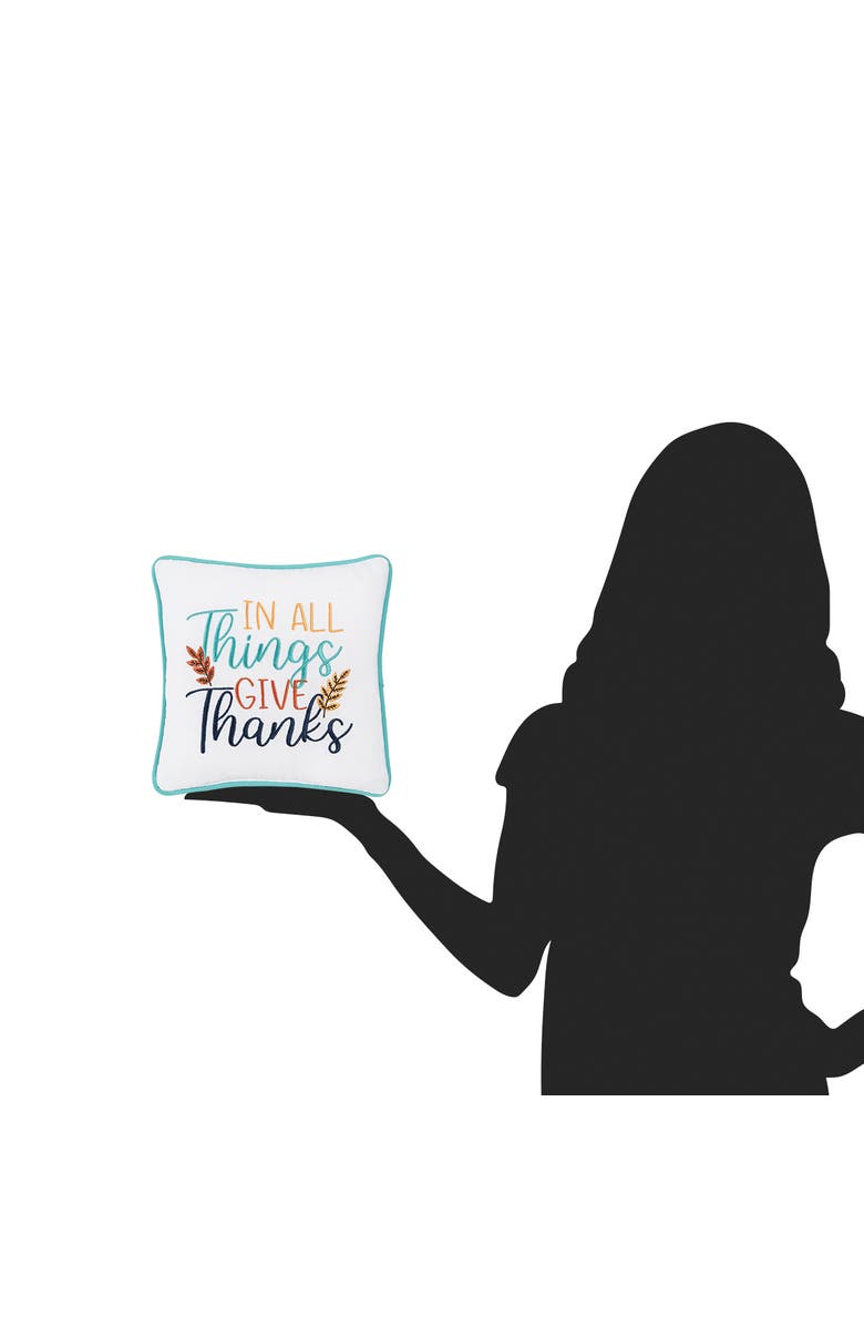 C&F Home Thanksgiving "In All Give Thanks" Wheat Flowers Accent Small/Petite Accent Pillow, 10" x 10", Alternate, color, Blue