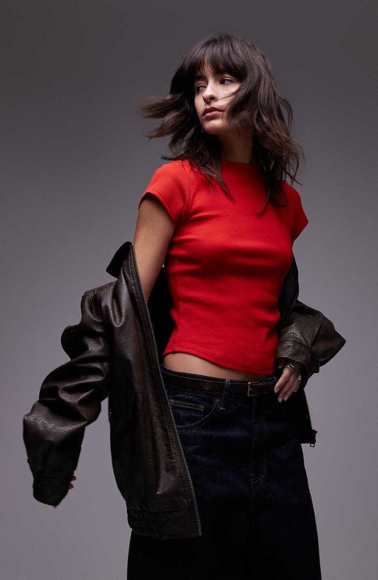 Topshop Curved Hem Fitted Stretch Cotton T-Shirt, Main, color, 