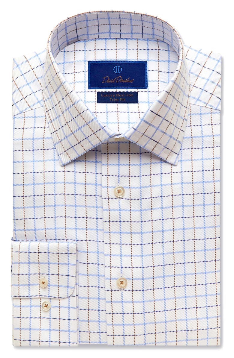 David Donahue Trim Fit Windowpane Check Luxury Non-Iron Dress Shirt, Main, color, 