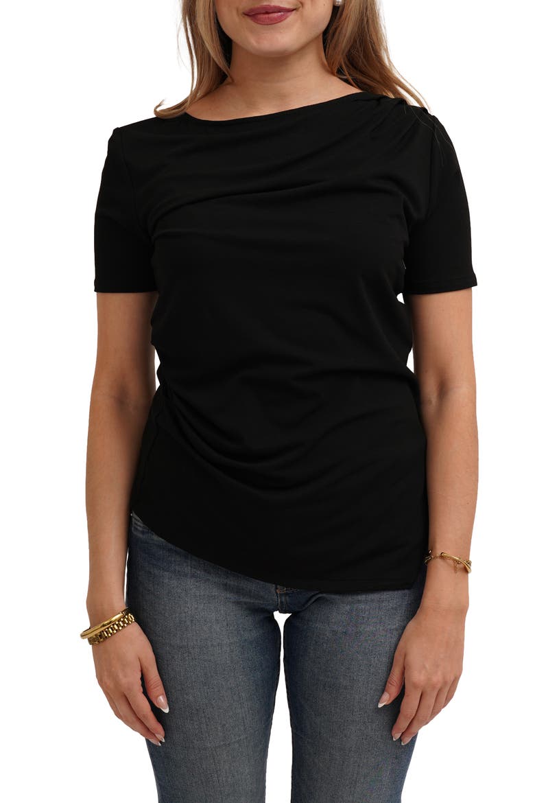 Asymmetrical Hem Short Sleeve Top, Main, color, BLACK