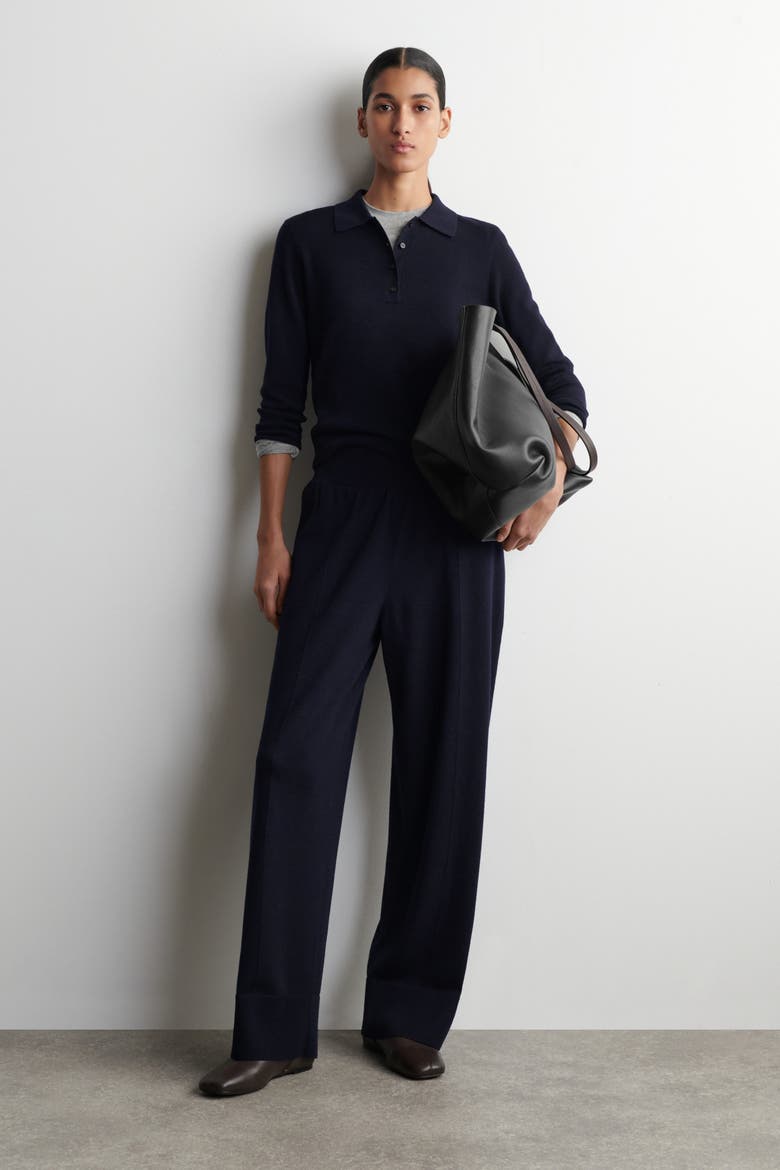 Elasticized Merino Wool Pants, Main, color, NAVY
