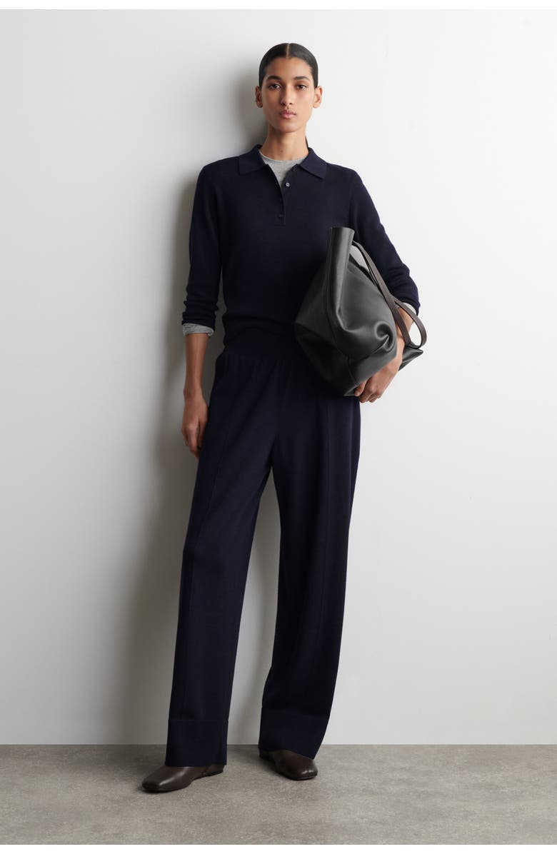 COS Elasticized Merino Wool Pants, Main, color, Navy