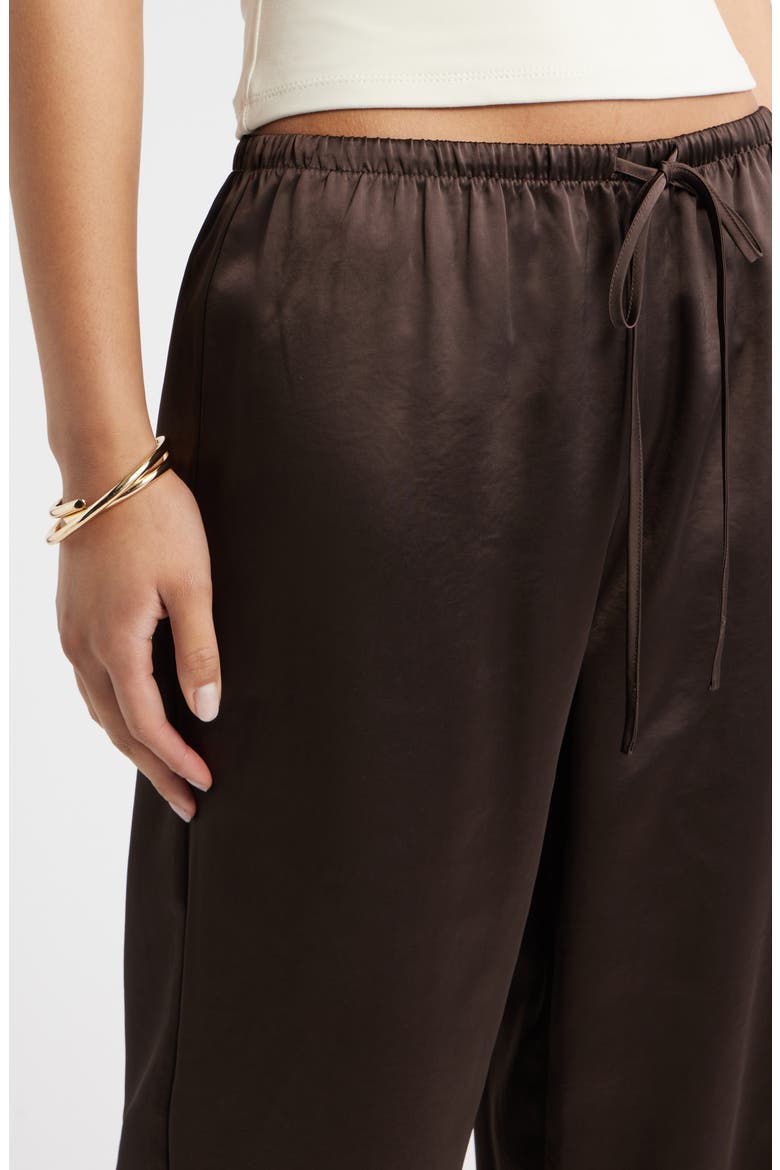 Drawstring Waist Satin Pants, Alternate, color, BROWN SEAL