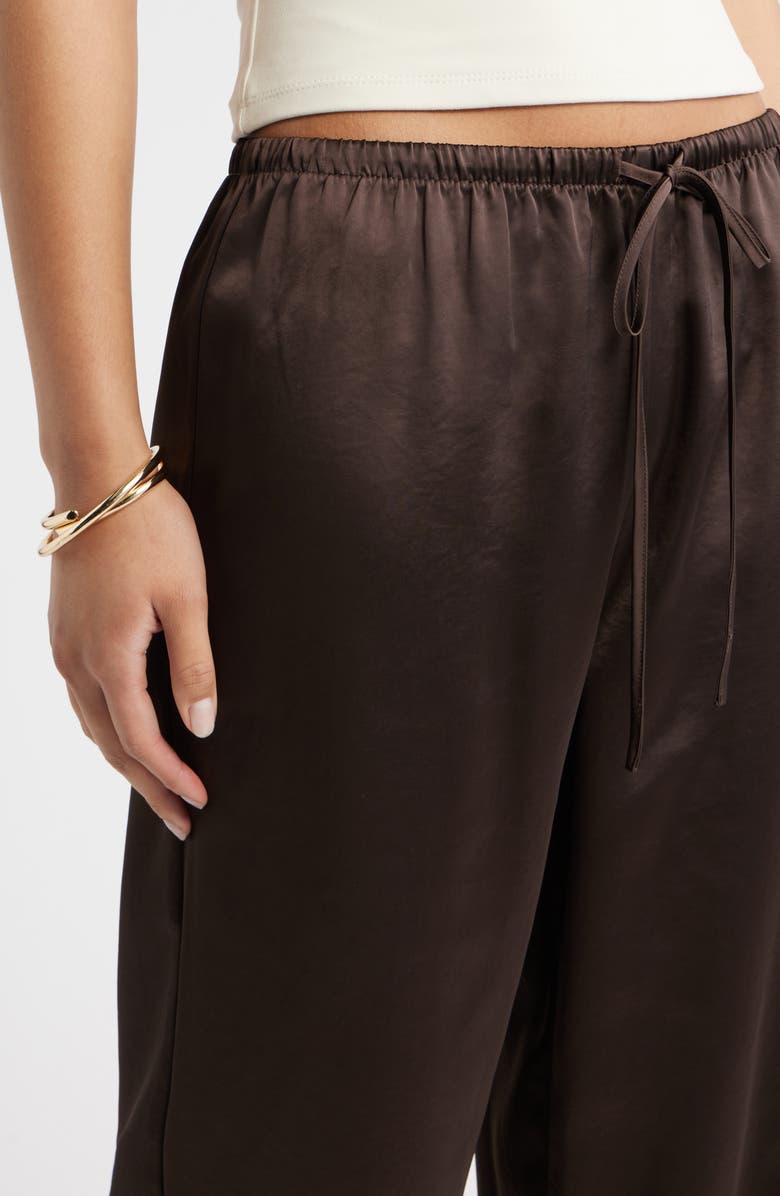 Open Edit Drawstring Waist Satin Pants, Alternate, color, Brown Seal