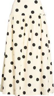 WAYF Mia Polka Dot Stretch Cotton Midi Skirt