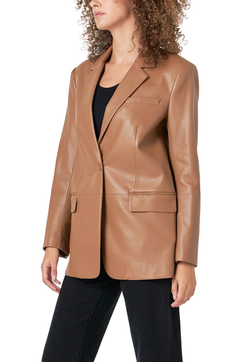Faux Leather Blazer, Alternate, color, TEDDY