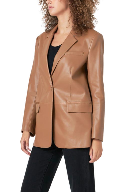 Endless Rose Faux Leather Blazer In Teddy