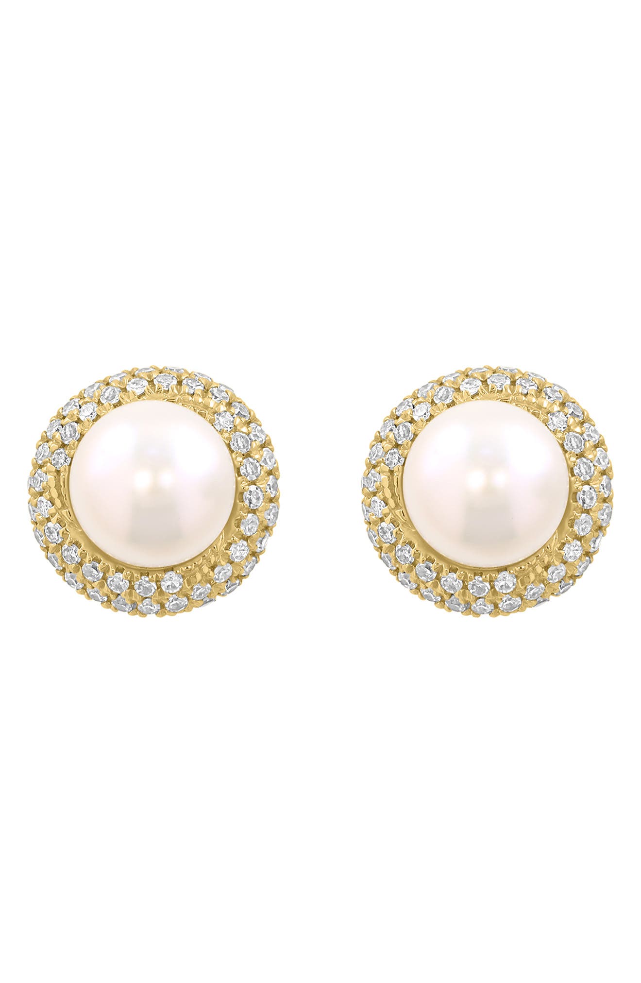 EFFY 14K Yellow Gold Cultured Freshwater Pearl Diamond Halo Stud Earrings