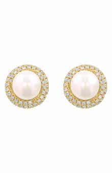 EFFY 14K Yellow Gold Cultured Freshwater Pearl Diamond Halo Stud Earrings