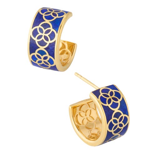 Jan Leslie Petal Gemstone With 18k Gold Overlay Sterling Huggie Earring In Blue
