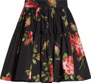 Dolce&Gabbana Rose Bouquet Pleated Cotton Poplin A-Line Miniskirt