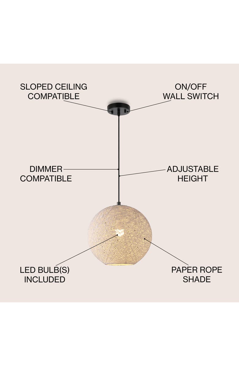 JONATHAN Y Lacey 1-Light Bohemian Minimalist Iron/Rope Woven Globe LED Pendant, Alternate, color, 