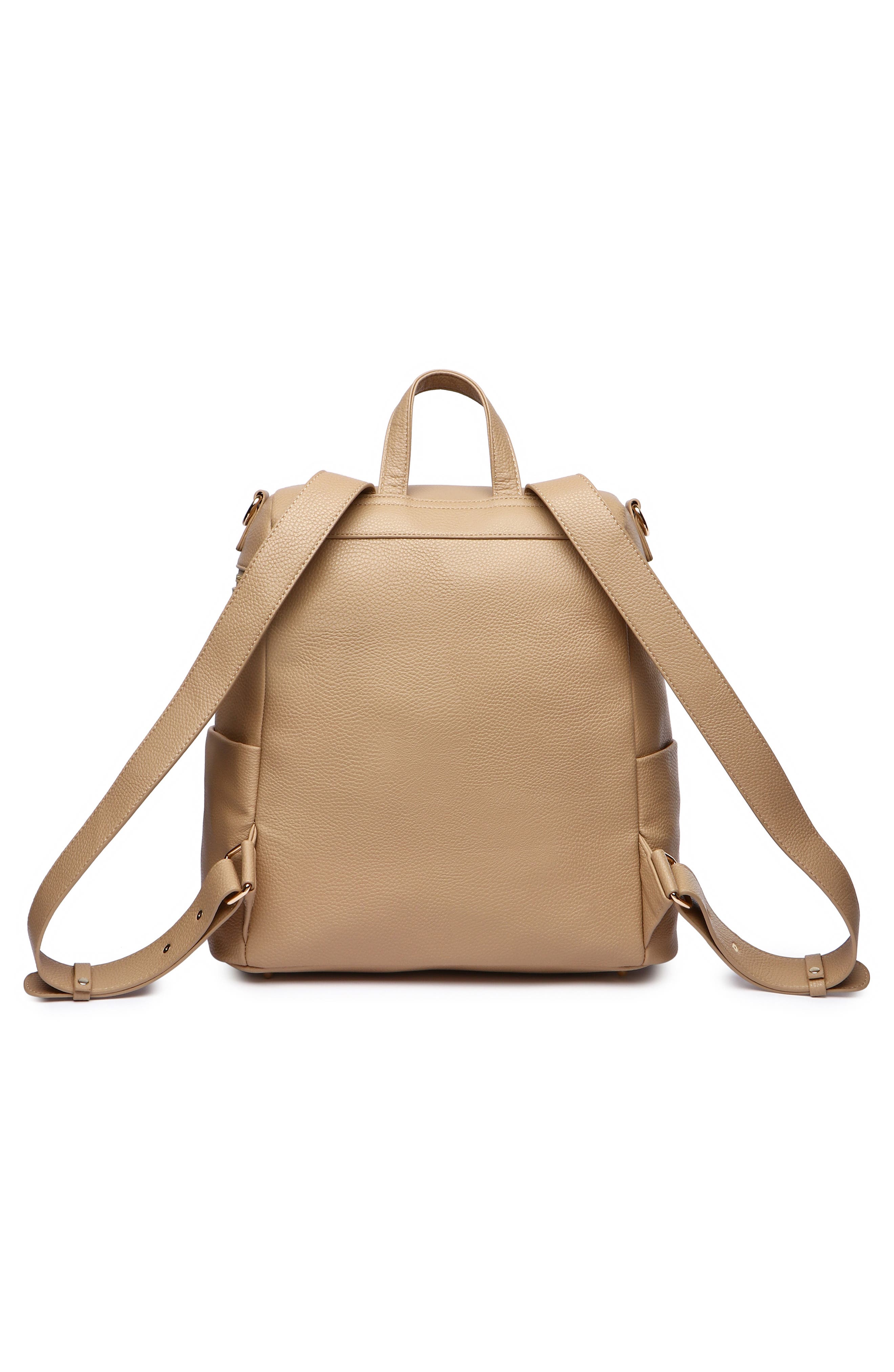 Luli Bebé Monaco Faux Leather Diaper Backpack, Alternate, color, Latte Brown