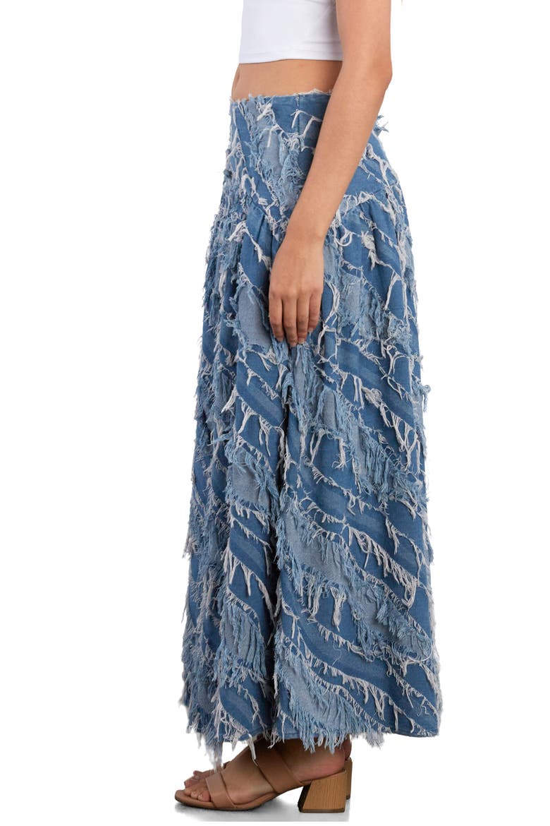 Frayed Layers Denim Maxi Skirt, Alternate, color, LIGHT DENIM STITCH